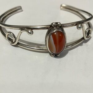 Artisan Silver and Carnelian Cuff  Bracelet